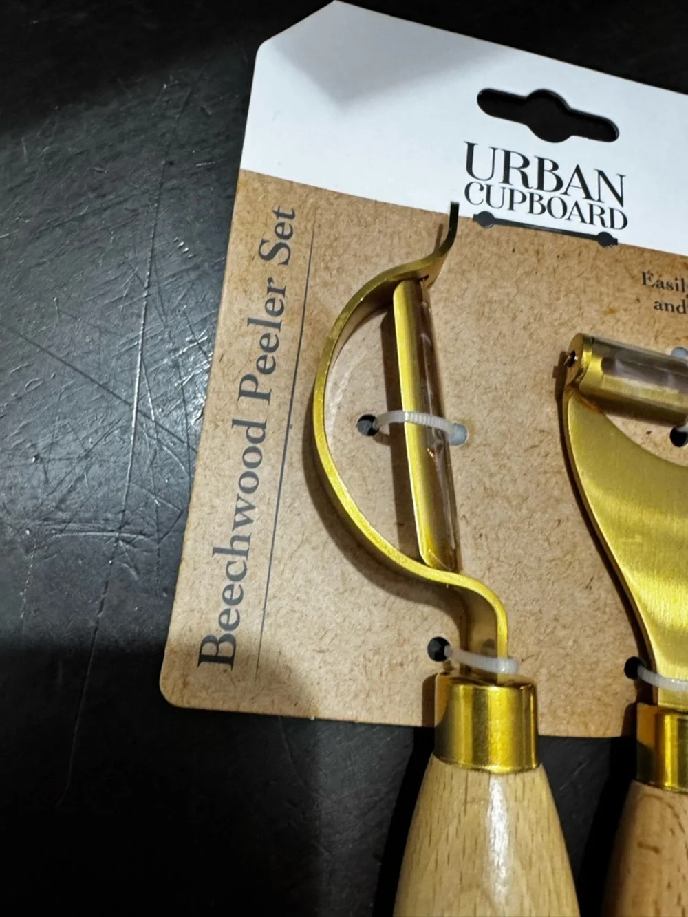 NWT Urban Cupboard Beechwood 2-PC Peeler Set - Gold